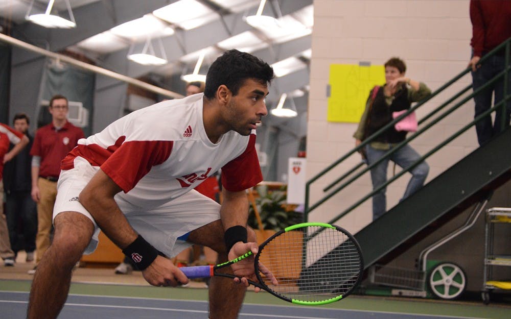 Junior Raheel&nbsp;Manji&nbsp;waits for a Louisville serve during a match on Wednesday, Feb. 8 in the IU Tennis Center. Manji and the Hoosiers will take on Minnesota in the first round of the Big Ten Tournament starting Thursday.