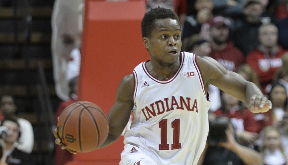 Junior guard Kevin "Yogi" Ferrell dribbles the ball during IU's game against Maryland on Thursday at Assembly Hall. Ferrell scored 24 points in IU's 89-70 victory against the Terrapins.