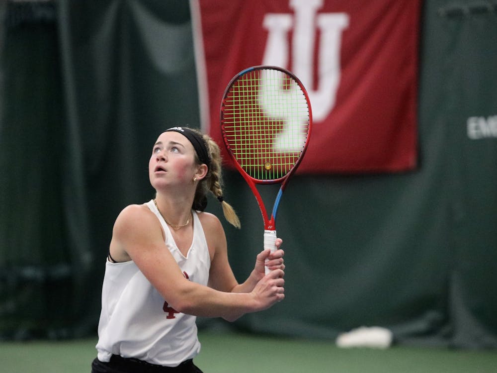 Then -freshman Lara Schneider competes in a singles match against Penn State on April 8, 2022, at the IU Tennis Center. Indiana&#x27;s 2022 season ended Thursday with a second-round exit in the Big Ten Tournament against Maryland.