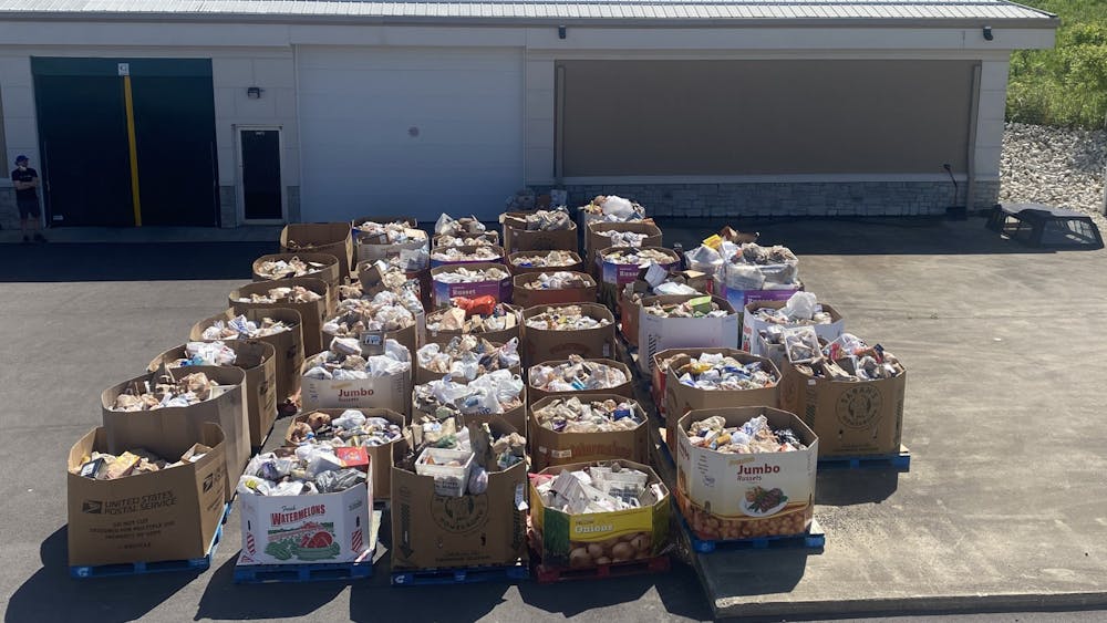 Food collected from the &quot;Stamp Out Hunger&quot; food drive sits outside Hoosier Hills May 14, 2022. The Indiana Department of Agriculture announced July 21, 2023, that Indiana food banks across the state would receive $2 million in funding.