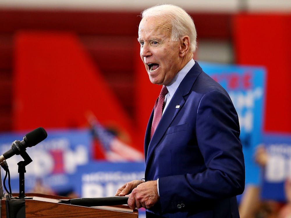 Former Vice President Joe Biden addresses supporters during a campaign rally March 9 at Renaissance High School in Detroit.