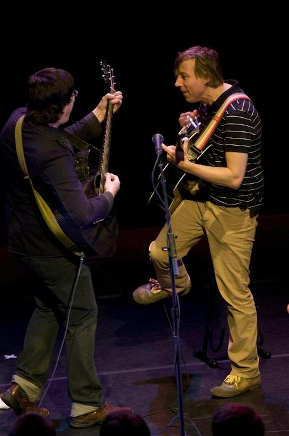 The Mountain Goats accompanied by John Vanderslice perform songs from their album Heretic Pride at the Buskirk-Chumley Theater on April 8, 2009.&nbsp;