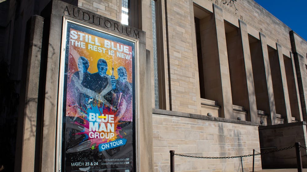 The Blue Man Group Tour promotion outside of the IU Auditorium March 9, 2022. &quot;Blue Man Group&quot; will perform at 7:30 p.m. March 23 and 24 at IU Auditorium as a part of its new North American tour.