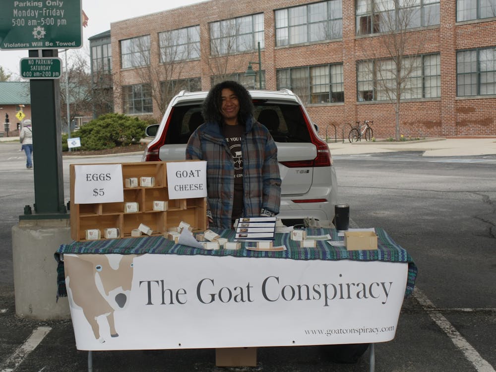 Sandra Hendricks is seen on April 2, 2022, at the Bloomington Community Farmers&#x27; Market. She is an employee of The Goat Conspiracy, a local company focused on producing locally made cheese and soaps. 