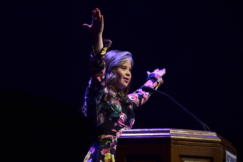 Megan Bomgaars, a self-advocate, artist and entrepreneur with down syndrom, performs a speech called "Don't Limit Me". "Don't limit me by thinking that I can’t learn in your classroom," Bomgaars said. 