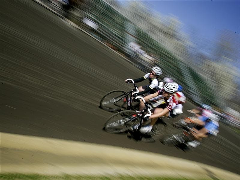 Junior Sonja Arnesen of Gamma Phi Beta leads a pack during Miss-N-Outs April 4 at Bill Armstrong Stadium. Team Pursuit will be Saturday April 18 and is the last event before the Little 500 races.