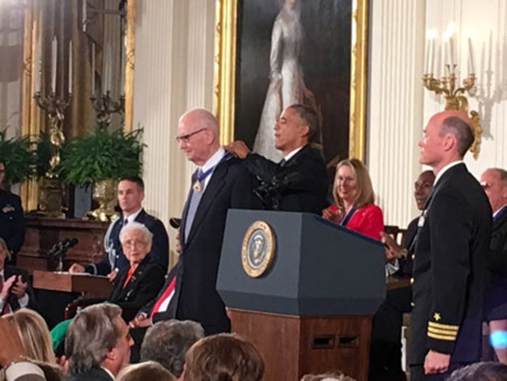 IU professor and former U.S. Congressman Lee Hamilton is honored with the Presidential Medal of Freedom Tuesday, Nov. 24 at the White House. The medal was given to 17 people this year and is the highest honor the president can award to a civilian.