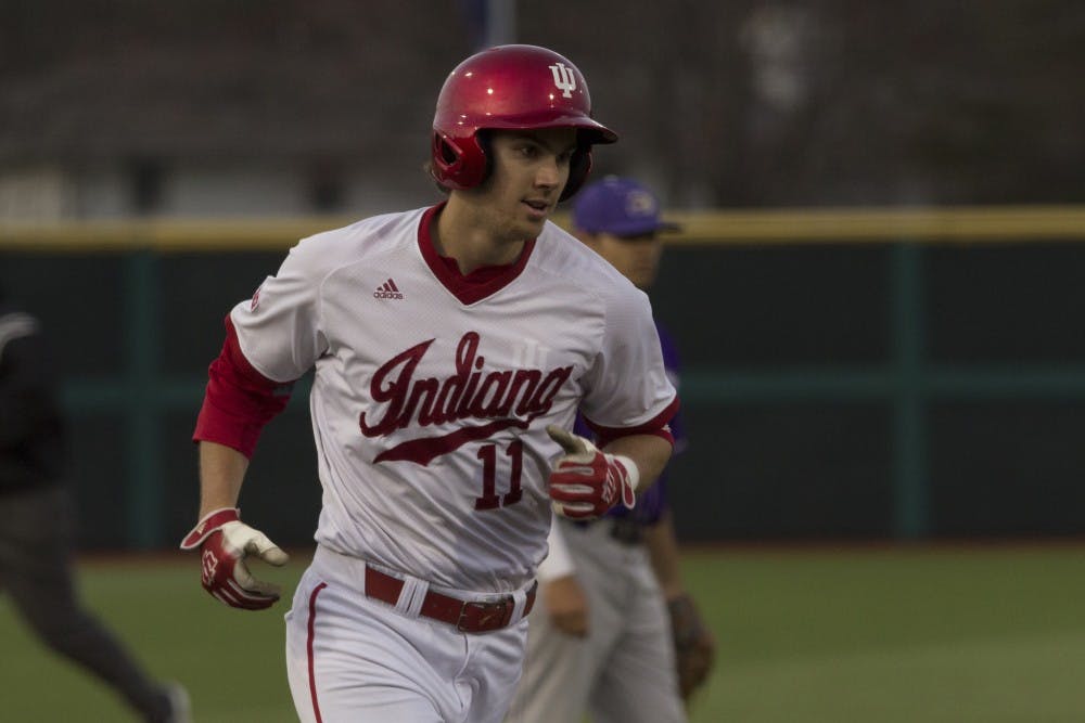 Shortstop Brian Wilhite jogs to homplate after his homerun during the seventh inning of play against Western Carolina University on Friday night. The Hoosiers won 3-2.