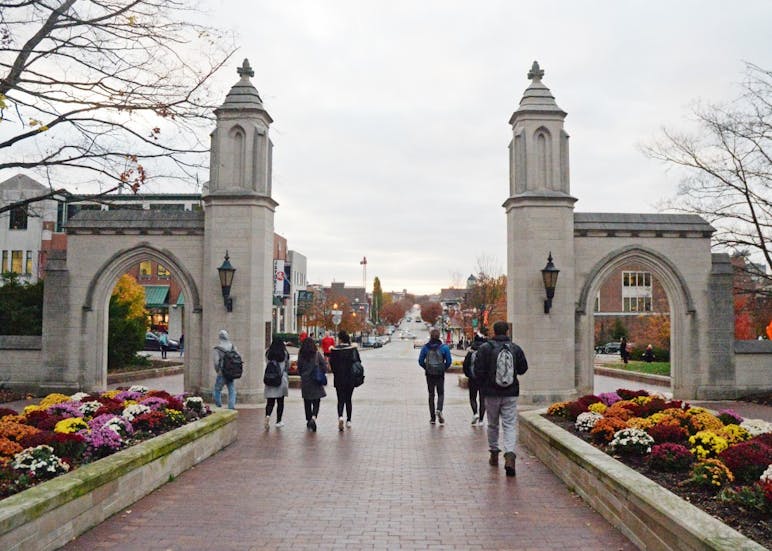 The Sample Gates are on Indiana Avenue next to Franklin Hall. The gates are one of the most recognizable symbols of IU.