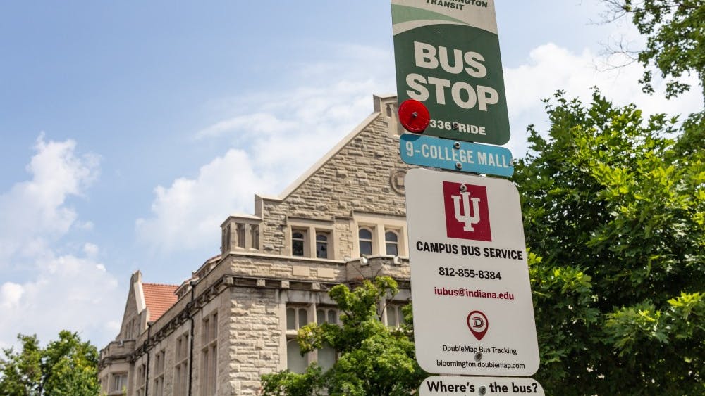 Pictured is a bus stop July 25 outside the Sample Gates near Franklin Hall. As of Aug. 20, Bloomington Transit will stop its 6 and 9 Night Owl bus service.