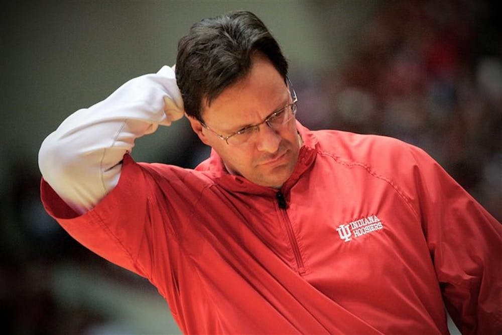 A frustrated Tom Crean walks the sideline during the Hoosiers 93-81 loss to Ohio State Saturday afternoon at Assembly Hall.