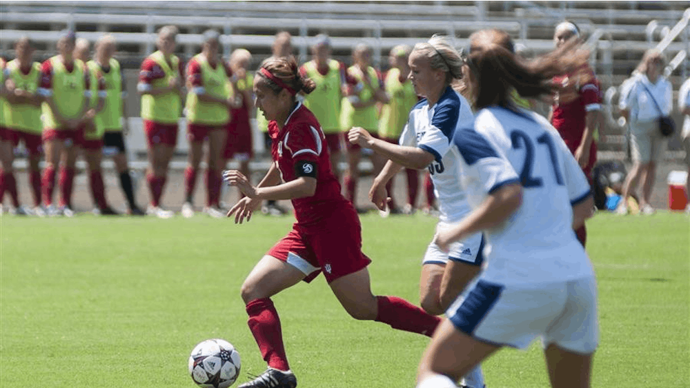 Senior midfielder Lisa Nouanesengy takes the ball down the field during Sunday's game at Bill Armstrong Stadium. The Hoosiers defeated Georgia Southern 5-0.
