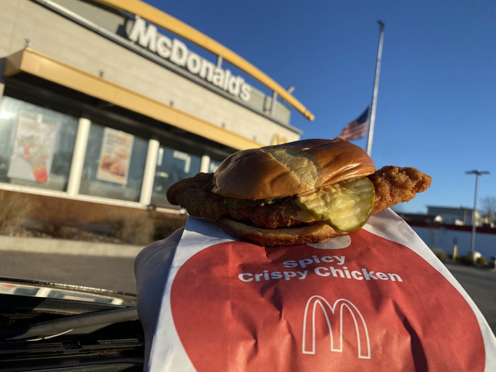 <p>McDonald&#x27;s new Spicy Crispy Chicken Sandwich is pictured Wednesday at McDonald&#x27;s, located at 2300 N. Walnut St . McDonald&#x27;s is now offering three new chicken sandwiches. </p>