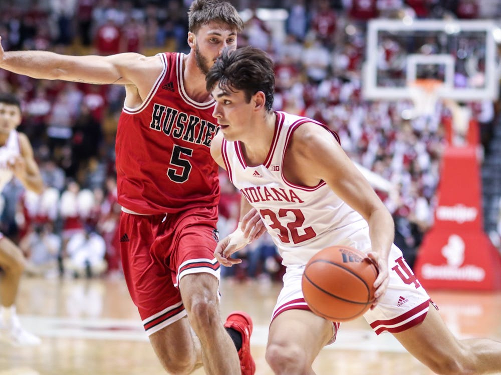 Sophomore guard Trey Galloway plays offense Nov. 12, 2021, at Simon Skjodt Assembly Hall. Galloway posted a career-high 13 points in his first start of the season against Northwestern on Feb. 8, 2022. 