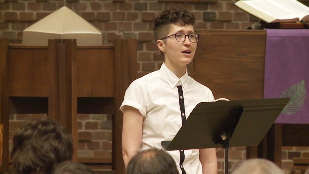 Bloomington Chamber Singers member and composer Abby Henkel sings during a BCS concert March 2019.﻿ The Bloomington Chamber Singers will perform Nov. 12 at St. Mark&#x27;s United Methodist Church.