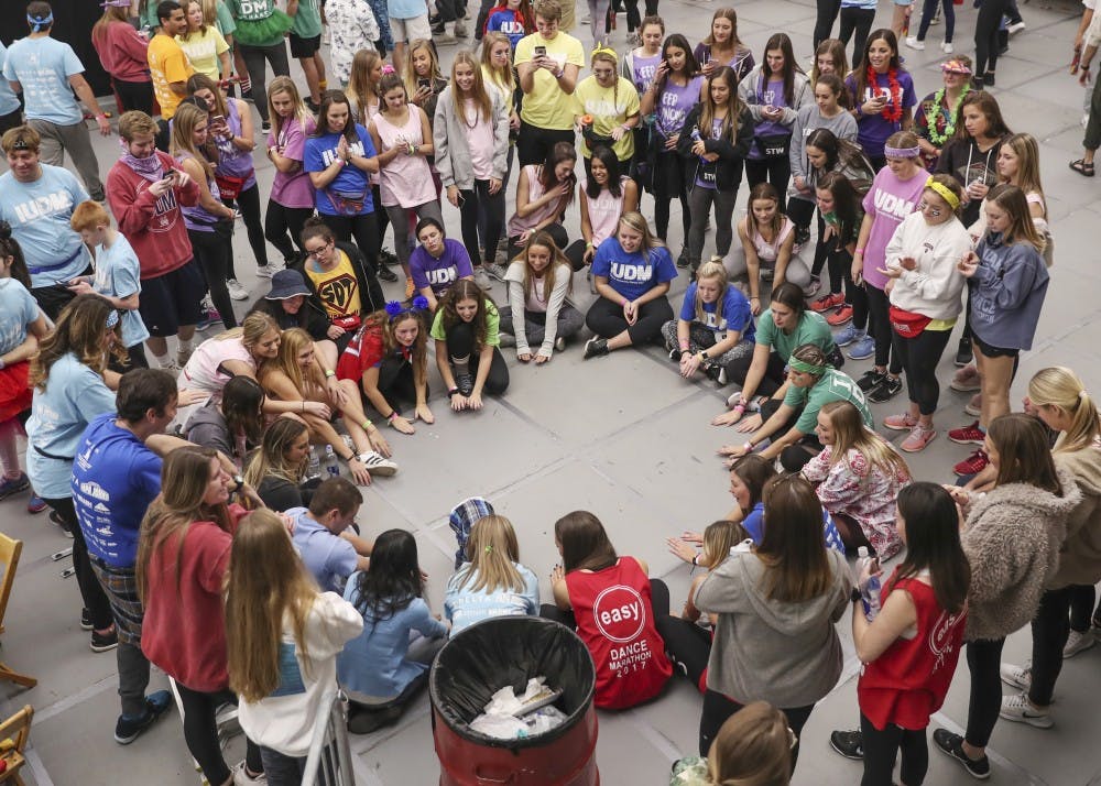 Students participate in the 2017 Indiana University Dance Marathon on Friday at the IU Tennis Center. The annual fundraiser raises money for IU Health Riley Children's Hospital in Indianapolis. Over 3,000 students participate in the marathon.