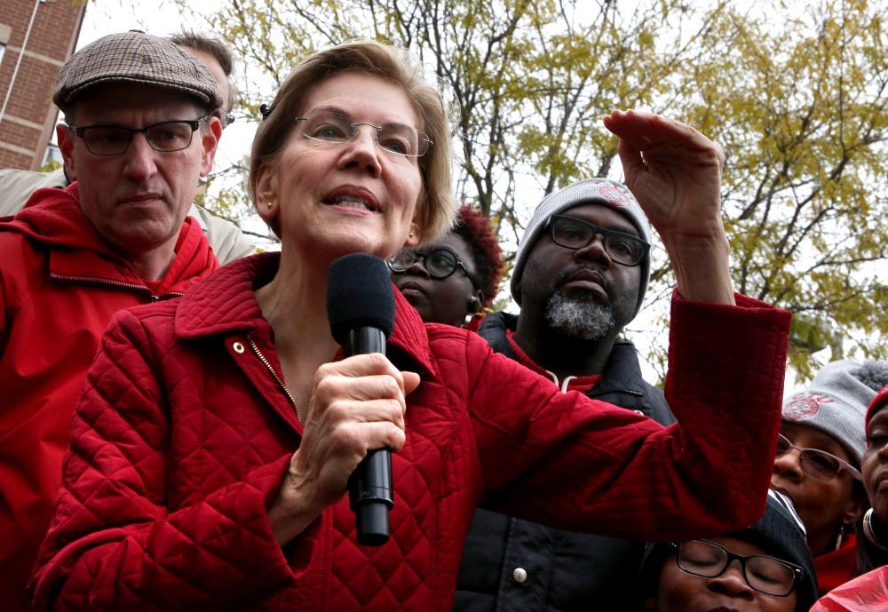 Democratic presidential candidate Sen. Elizabeth Warren speaks Oct. 22 at a Chicago Teachers Union rally in Chicago. 