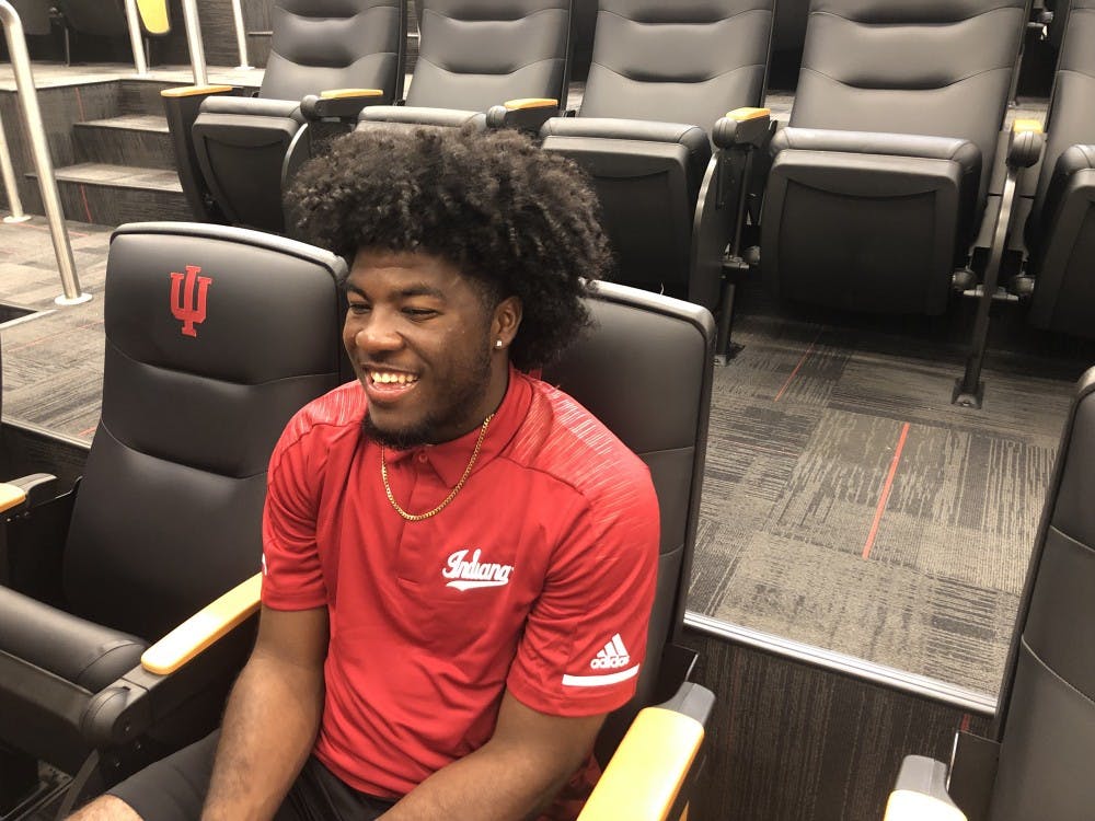 Freshman linebacker Cameron Williams talks to the media July 10 in Memorial Stadium. Williams is ranked as the fourth best Indiana prospect.