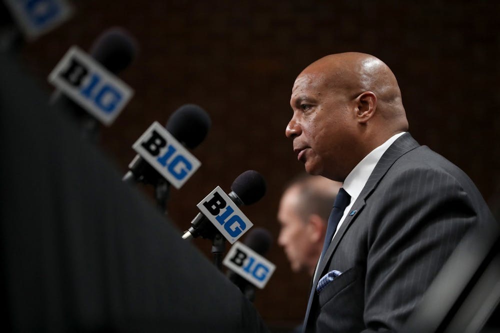 Big Ten commissioner Kevin Warren speaks about the cancellation of the men's basketball tournament at Bankers Life Fieldhouse on March 12, 2020. The Big Ten released its COVID-19 cancellation policies Monday. 