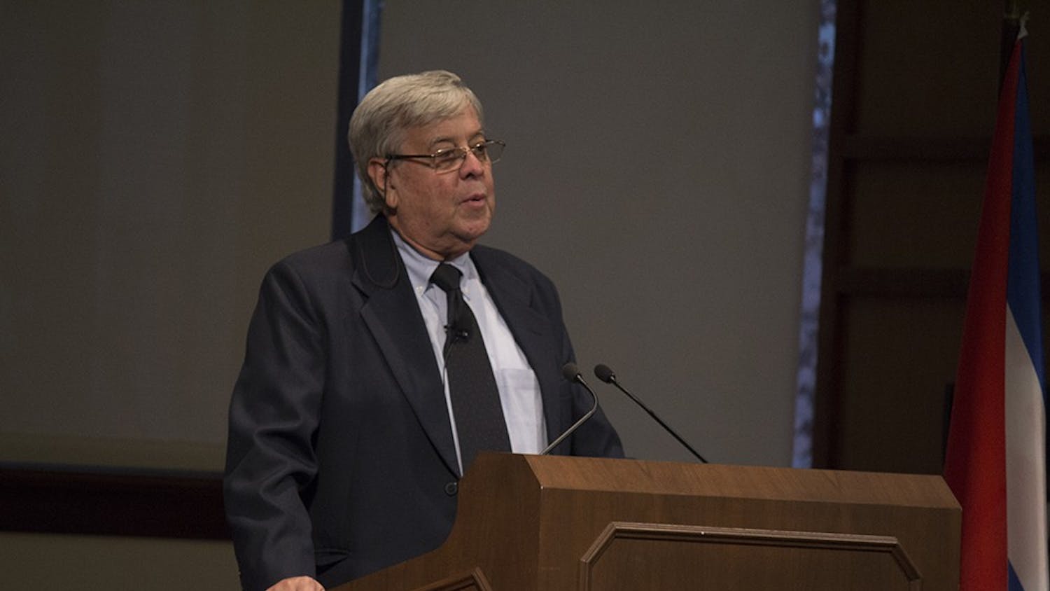 Ambassador Carlos Alzugaray speaks on the growing Cuban-USA relationship on Wednesday in Franklin Hall. Alzugaray spoke on how the relationship between the nations has changed in the last few months as weel as where the future may lead for the two countries.