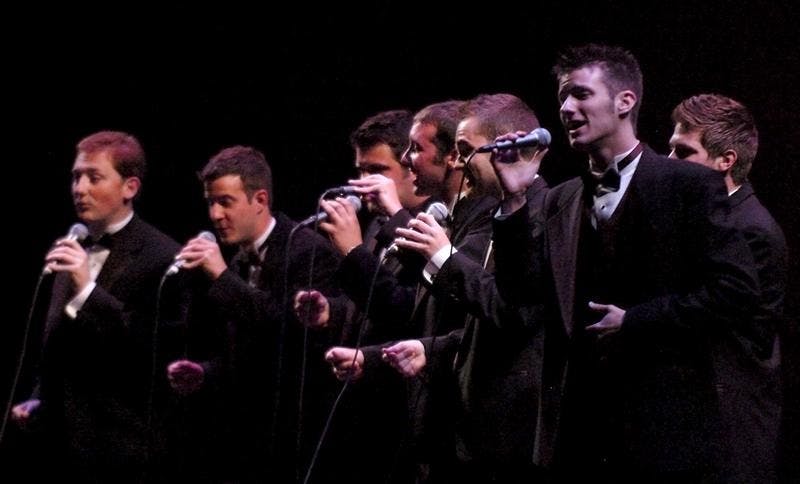 Straight No Chaser performs Friday evening at the IU Auditorium. SNC debuted new songs during their final concert of the year.