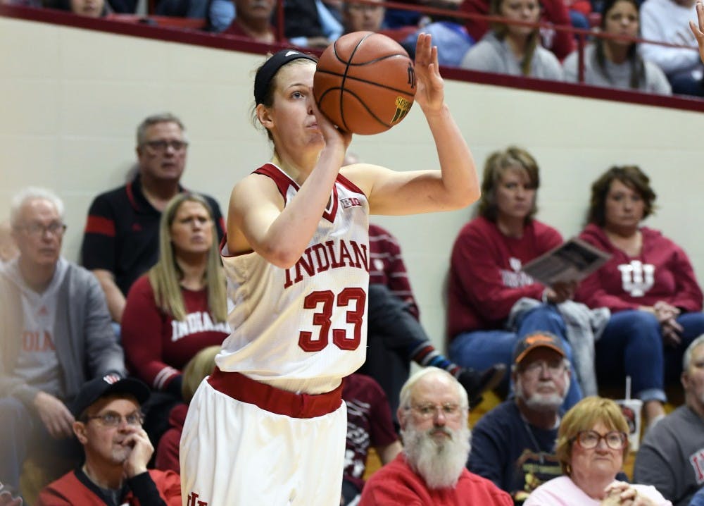 <p>Senior forward Amanda Cahill makes a shot against Milwaukee on Sunday afternoon in Simon Skjodt Assembly Hall. Cahill had 12 points and six assists in IU's 74-54 win against the Panthers.</p>
