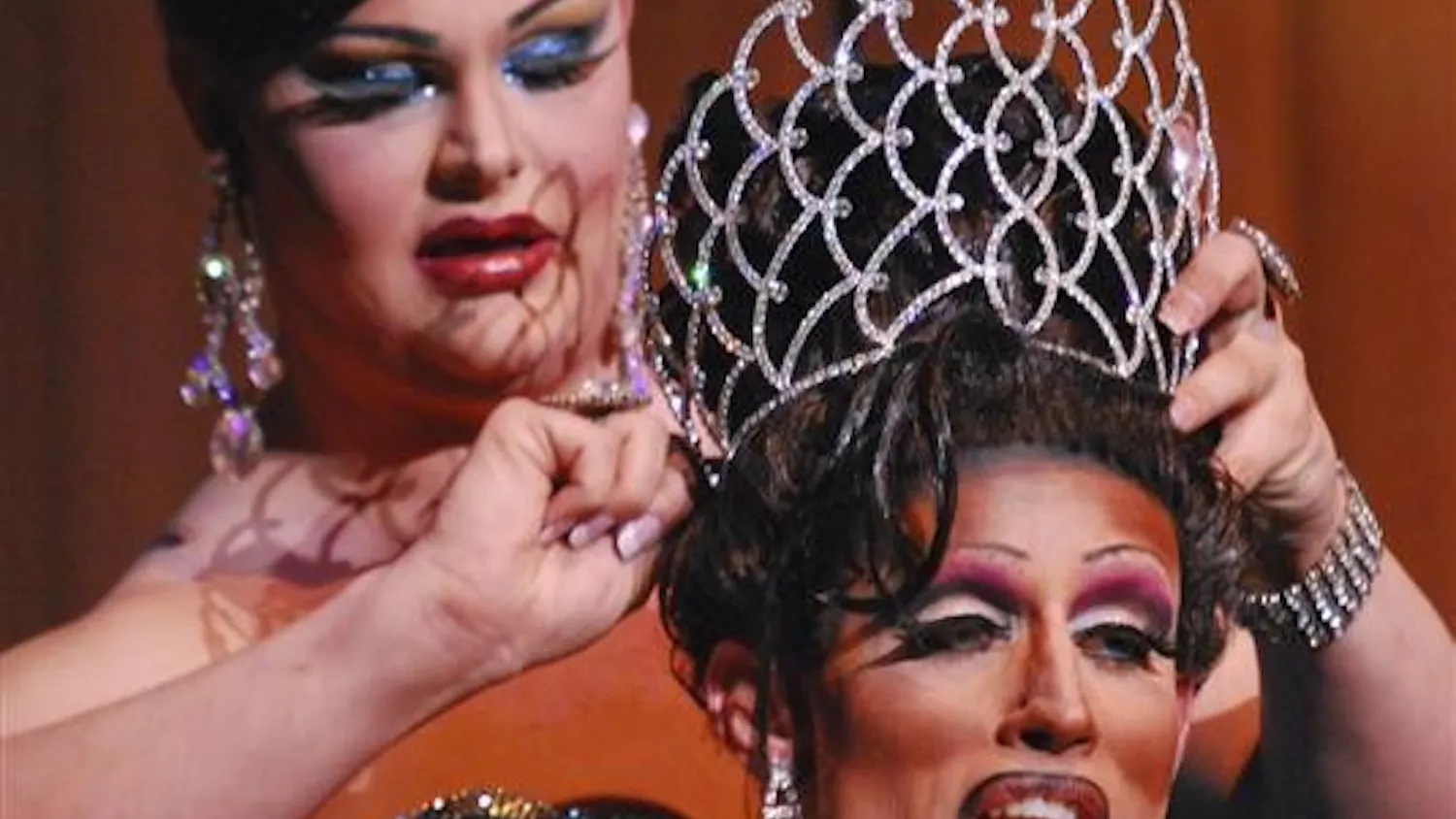 Miss Gay IU 2008 Britney Taylor crowns Miss Gay IU 2009 Chanel Cartier on Friday evening at the IU Auditorium. The pageant marked the 19th year of Miss Gay IU.