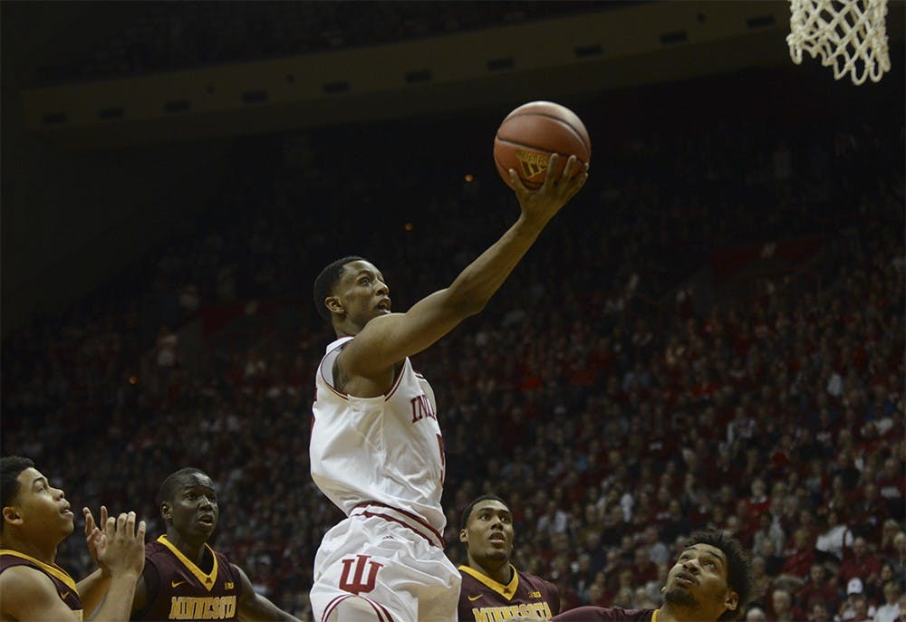 Junior foward Troy Williams shoots a layup during the game against Minnesota on Saturday at Assembly Hall. The Hoosiers won 74-48.