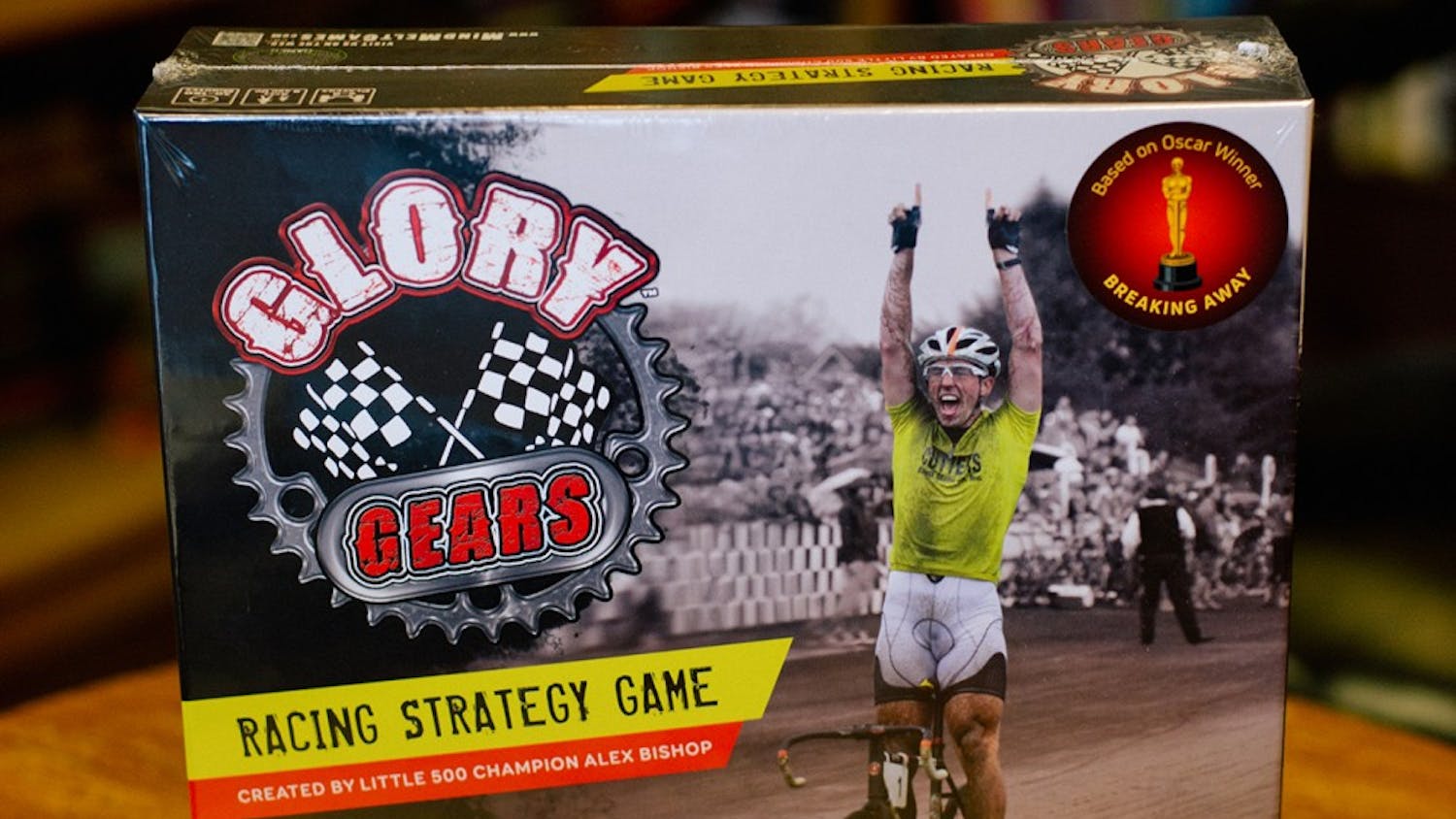 IU alumnus and former Little 500 champion Alex Bishop's board game Glory Gears. &nbsp;The game will be sold by more than 40 retailers around the country before this year's race.