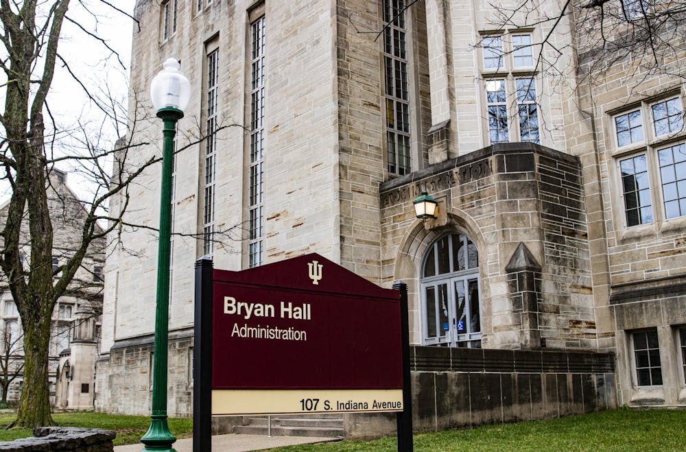 <p>A sign for Bryan Hall stands March 18 at 107 S. Indiana Ave.</p>