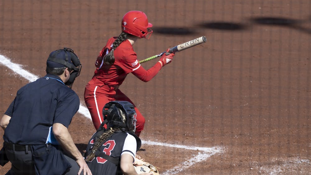 Junior Brooke Benson attempts to bunt the ball March 6, 2023, at Andy Mohr Field. Indiana had its schedule adjusted and will play a doubleheader on Sunday.