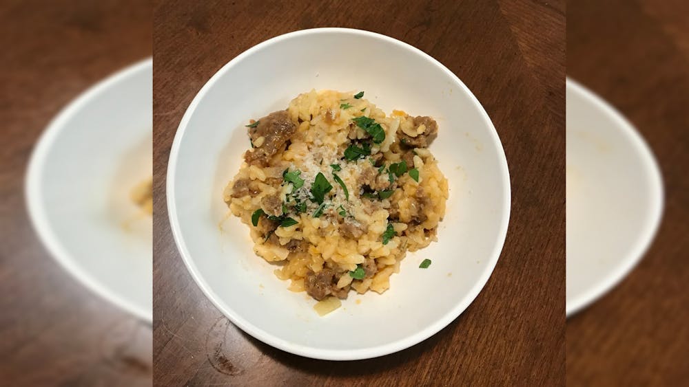 Indiana Daily Student writer Isabella DeMarco&#x27;s finished risotto. DeMarco followed Sam Sifton’s Sausage Risotto recipe from the New York Times.