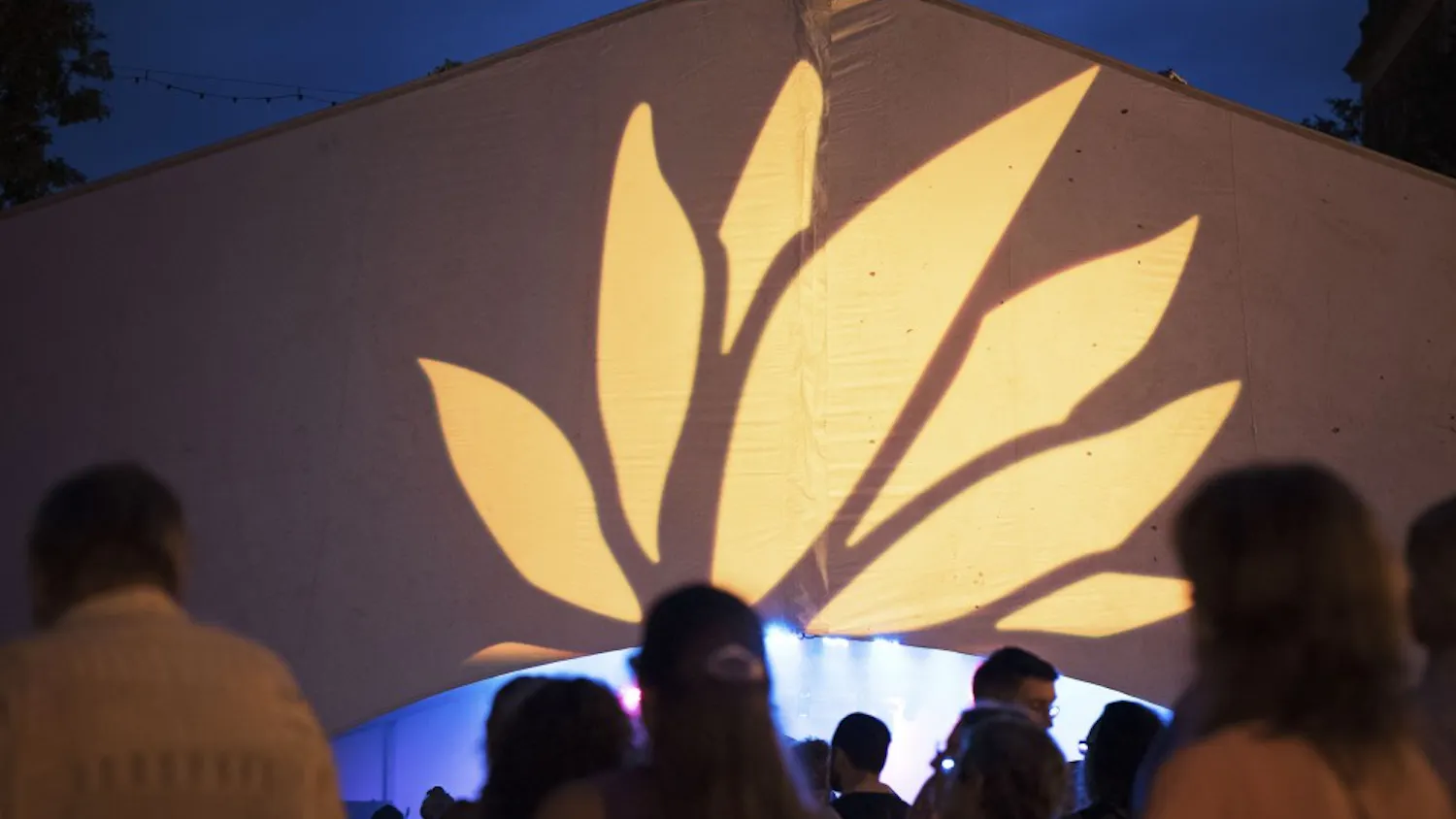 The Lotus Festival logo was displayed on the Pictura Gallery/Old National Bank Tent last year. WFHB’s World Music Director Adriane Pontecorvo discussed the Lotus bands that will be featured in the station’s Lotus Live sessions this weekend. 
