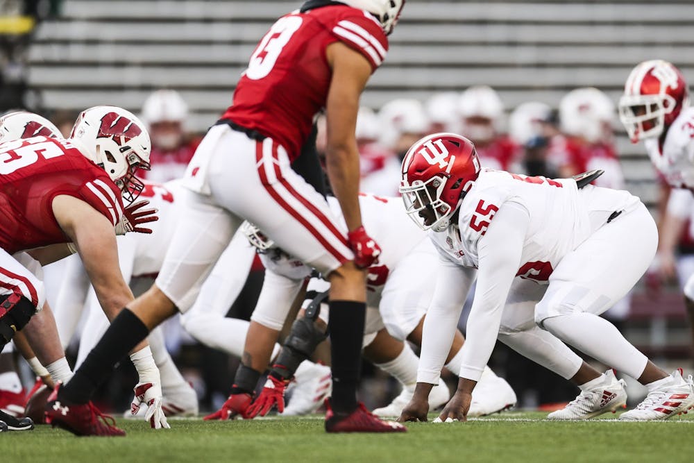 <p>IU football players during the Dec. 5 game against the Wisconsin Badgers at Camp Randall Stadium in Madison, Wisconsin. IU won 14-6. </p>