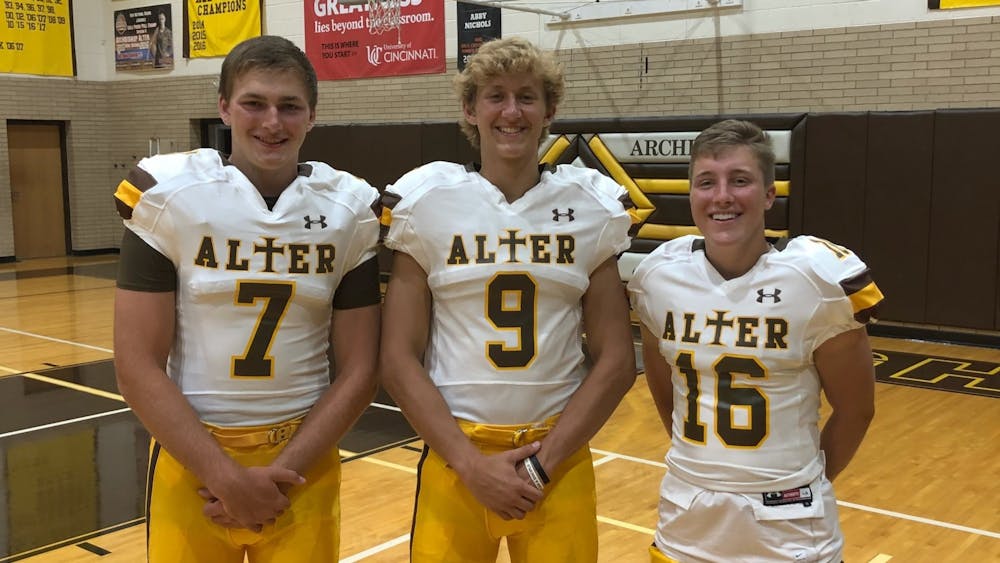 <p>Connor Bazelak (left) is pictured with his old teammates Derek Willits and Jack DiMario. Bazelak is a quarterback transfer from University of Missouri. </p>