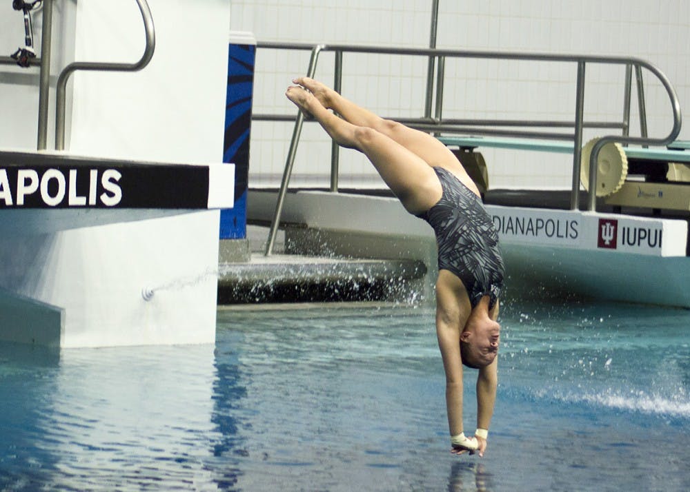 <p>IU sophomore diver Jessica Parratto, now a junior, dives in the women's 10-meter event last year at the IUPUI Natatorium in Indianapolis. Parratto was one of three Hoosiers selected to represent Team USA in the FINA World Cup from June 5-10.</p>