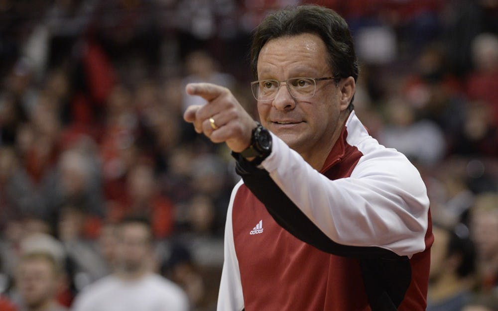Head coach Tom Crean calls out a play to his players during IU's game against Ohio State on Sunday, Jan. 25, 2015 at Value City Arena at the Jerome Schottenstein Center.