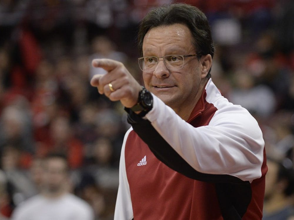 Head coach Tom Crean calls out a play to his players during IU's game against Ohio State on Sunday, Jan. 25, 2015 at Value City Arena at the Jerome Schottenstein Center.