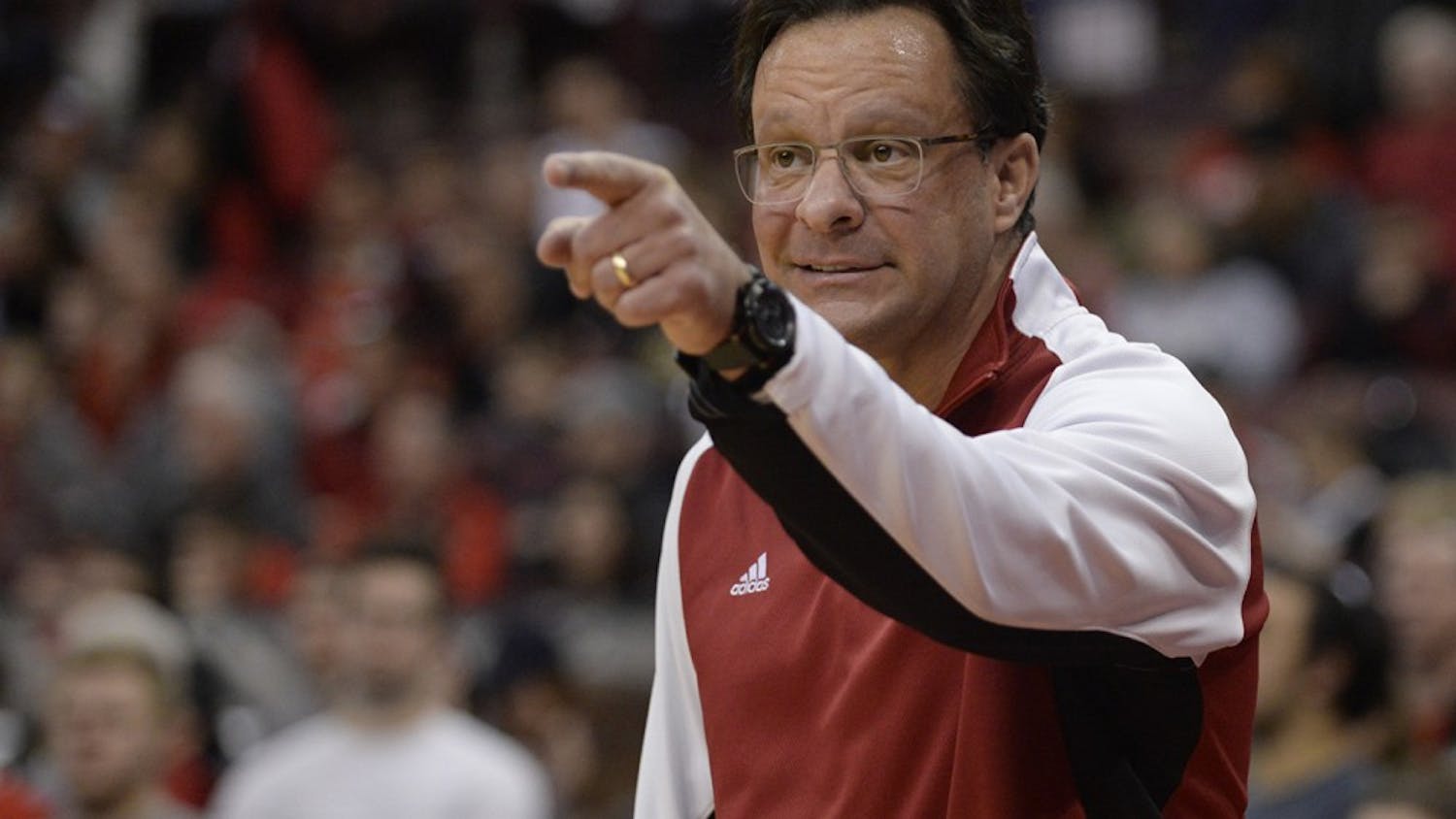 Head coach Tom Crean calls out a play to his players during IU's game against Ohio State on Sunday, Jan. 25, 2015 at Value City Arena at the Jerome Schottenstein Center.