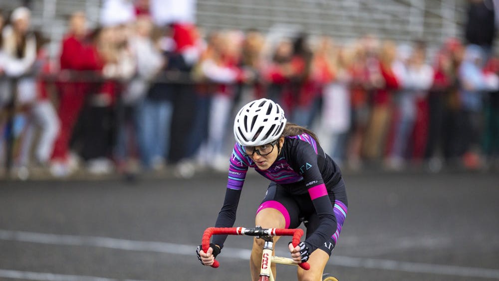 A member of Alpha Gamma Delta competes in the IU Little 500 Qualifiers on March 25, 2023, at Bill Armstrong Stadium. The Little 500 will be held April 21 and 22.