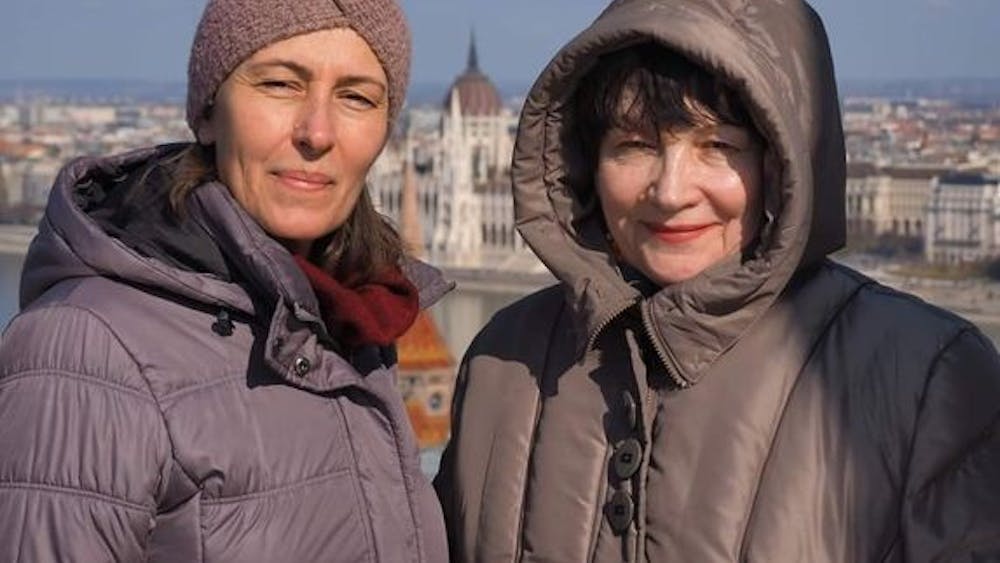Tatiana Nekriach, right, a 74-year-old Ukrainian refugee, is seen with Olena Szabo on March 6, 2022, at one of the castles in Pest, Hungary. Nekriach embarked on an 11-day journey to Cologne, Germany, on March 1.