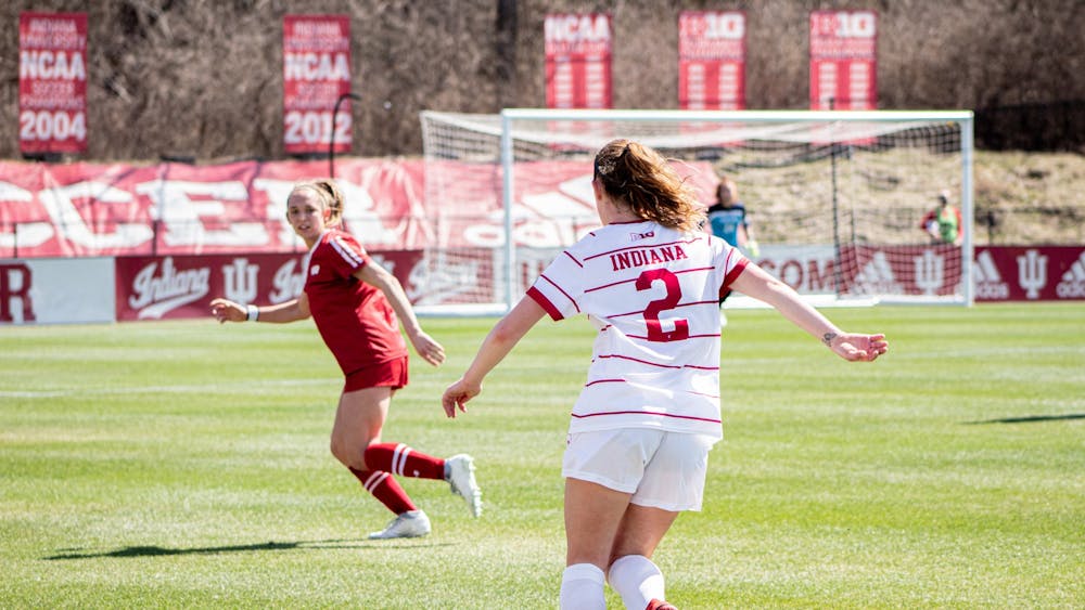 Sophomore defender Karlee Luker dribbles the soccer ball March 21 at Bill Armstrong Stadium. IU&#x27;s Big Ten Regional Weekend match against Michigan was canceled due to COVID-19 cases in the Michigan program. 
