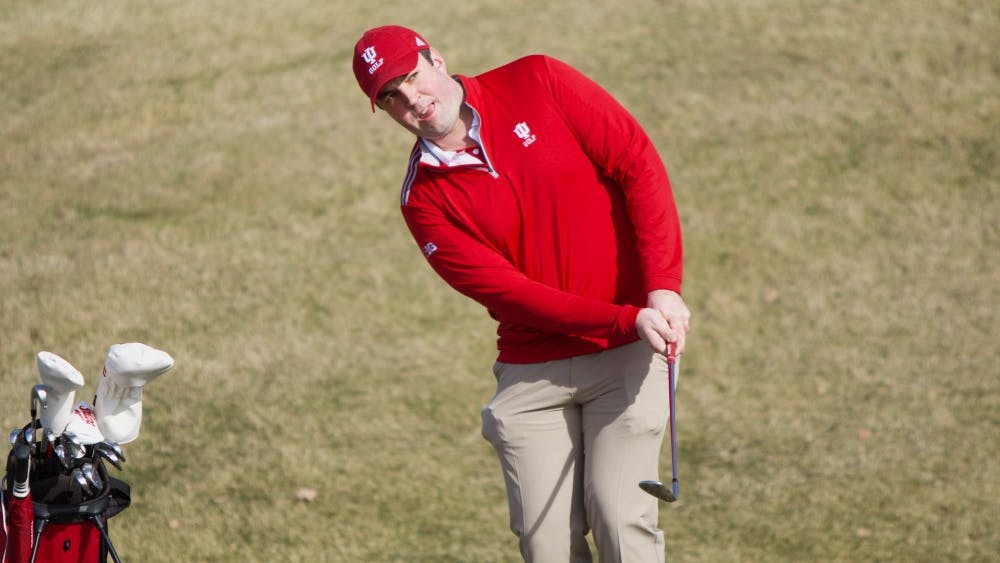 Senior golfer Brendon Doyle chips the ball onto the green during practice Feb. 1, 2018, at the IU Golf Course. Doyle was named a Big Ten Golfer of the Week during the fall 2017 season for the first time in his career.&nbsp;