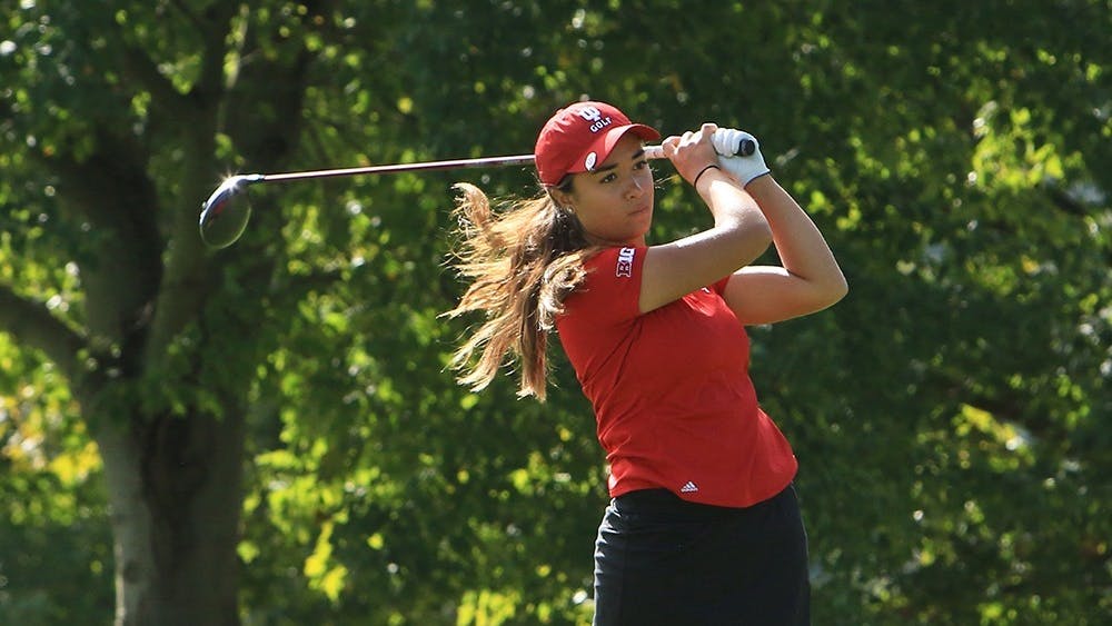 Freshman golfer Mary Parsons finishes her swing after a drive at the Bettie Lou Evans Invitational in Lexington, Kentucky, on Oct. 6. Parsons and the Hoosiers finished in sixth place at the Lady Buckeye Invitational.