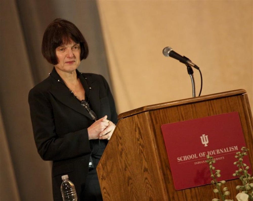 Sylvia Nasar speaks about her book "A Beautiful Mind" Tuesday evening in the Indiana Memorial Union Alumni Hall. Nasar shared anecdotes from the life of John Nash, the subject of her book who suffered from schizophrenia for three decades before winning a Nobel Prize in economics.