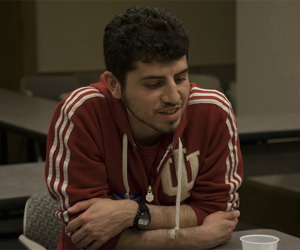 Abdulrahman Kurdi talks about his faith in the event named Speed-Faithing on Wednesday evening at IMU Dogwood Hall. This event is host by Indian student Assoiciation and Muslim Student Association. 