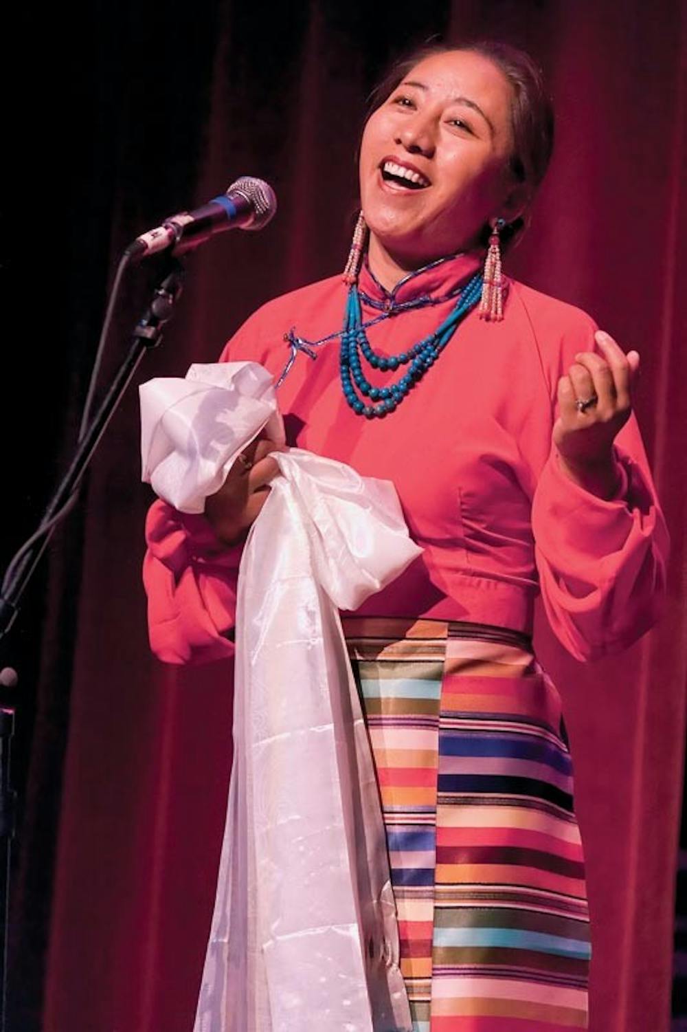 IDS FILE PHOTO
Dawa Lhamo sings Khata "White Scarf," a Tibetan song and dance, during the Silk Road Bayram Festival June 15, 2007 at the Buskirk-Chumley Theatre. 