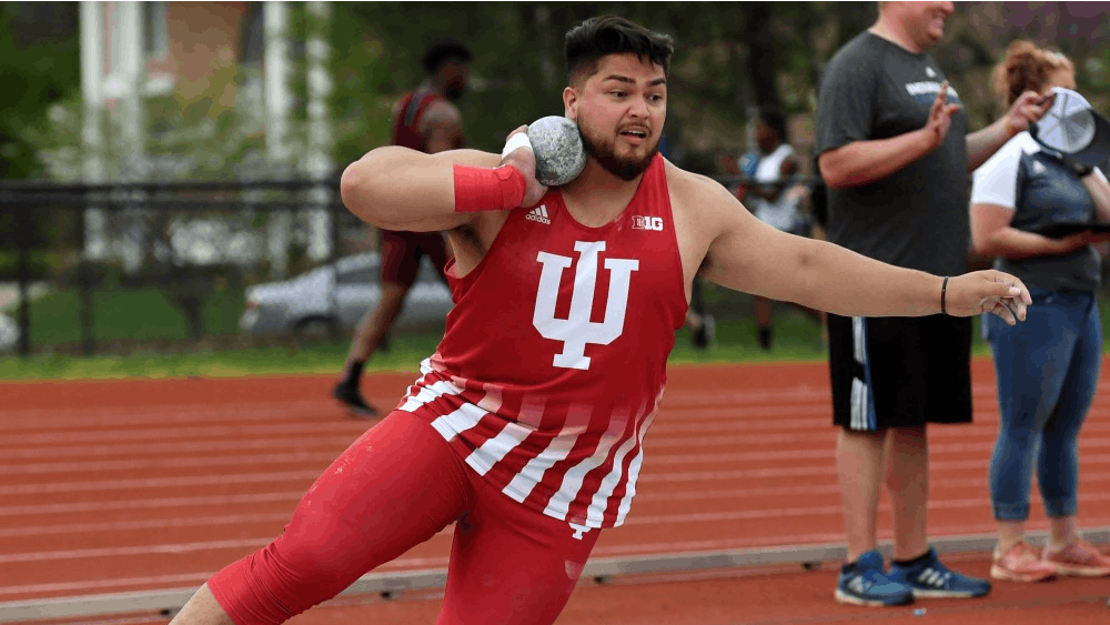 Junior Willie Morrison competes in the shot put at the Billy Hayes Invitational April 4 at the Robert C. Haugh Track and Field complex. Morrison won the men's shot put at the Big Ten Outdoor Track and Field Championships on Saturday.