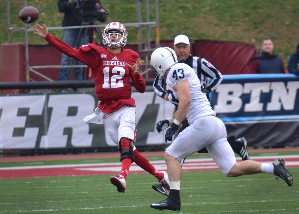 Freshman quarterback Zander Diamont throws the ball during IU's game against Penn State on Saturday at Memorial Stadium.