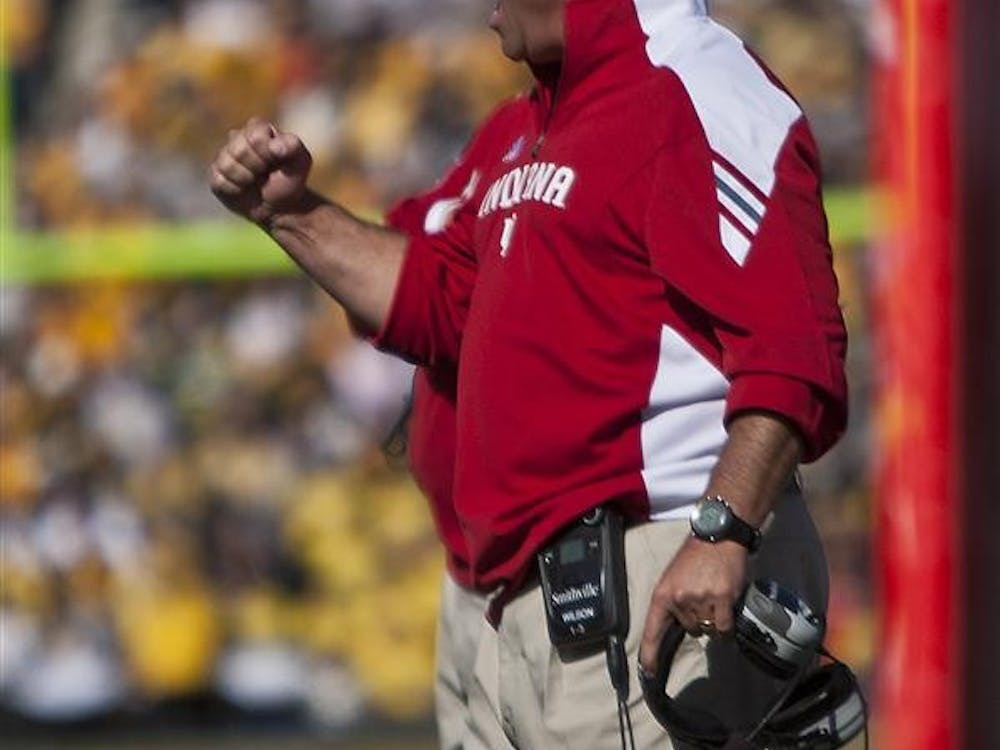 Head football coach Kevin Wilson yells during the game against Iowa on Oct. 22 at Kinnick Stadium.